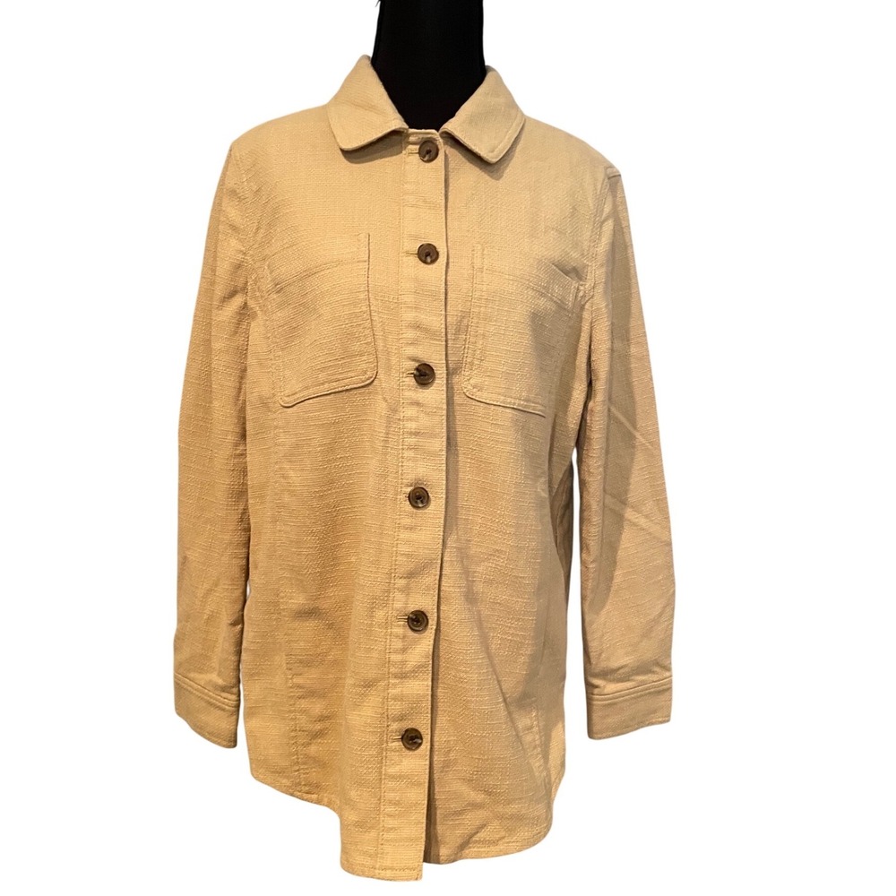 Talbots Womens Tan Textured Button Front Shirt Jacket Sz S Cotton Blend
Layering